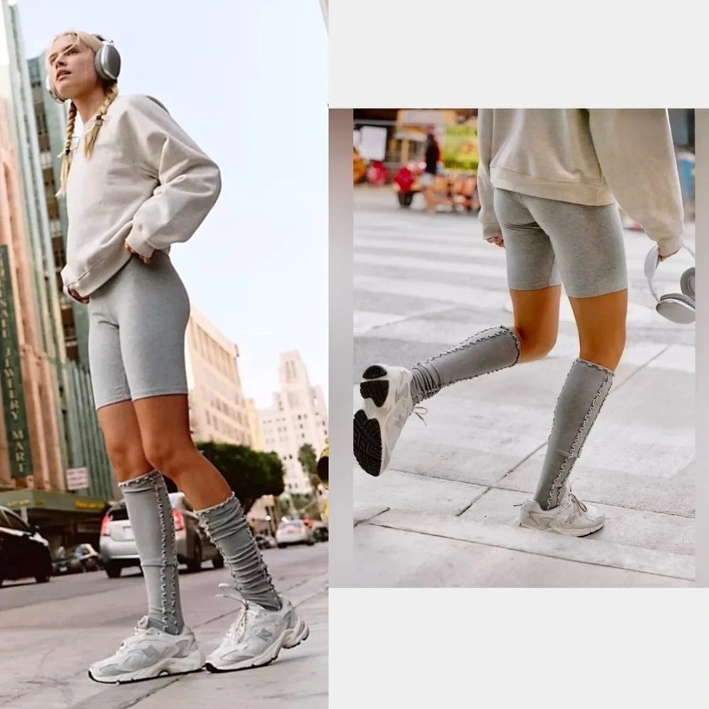 Free People Movement Gray Over The Knee Grip Socks